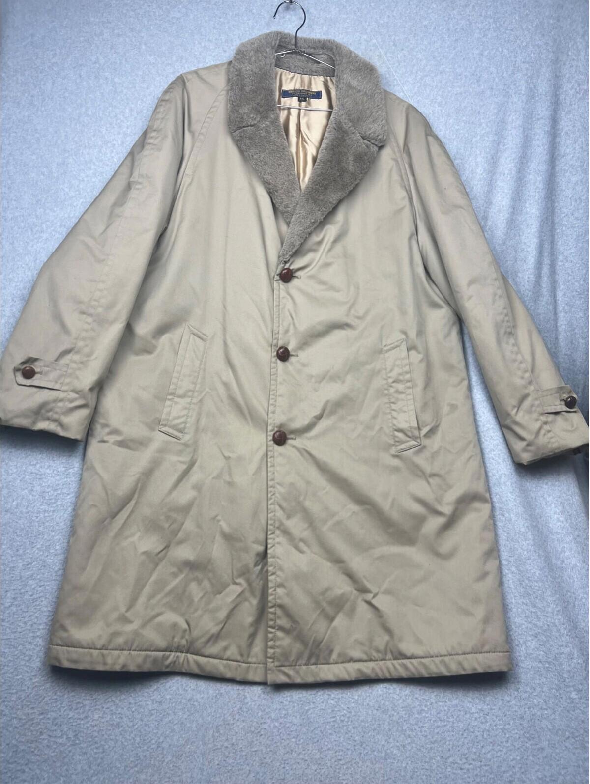 Vintage 70s Brooks Brothers Canvas Over Coat Trench Mens Size 44 Fully Lined